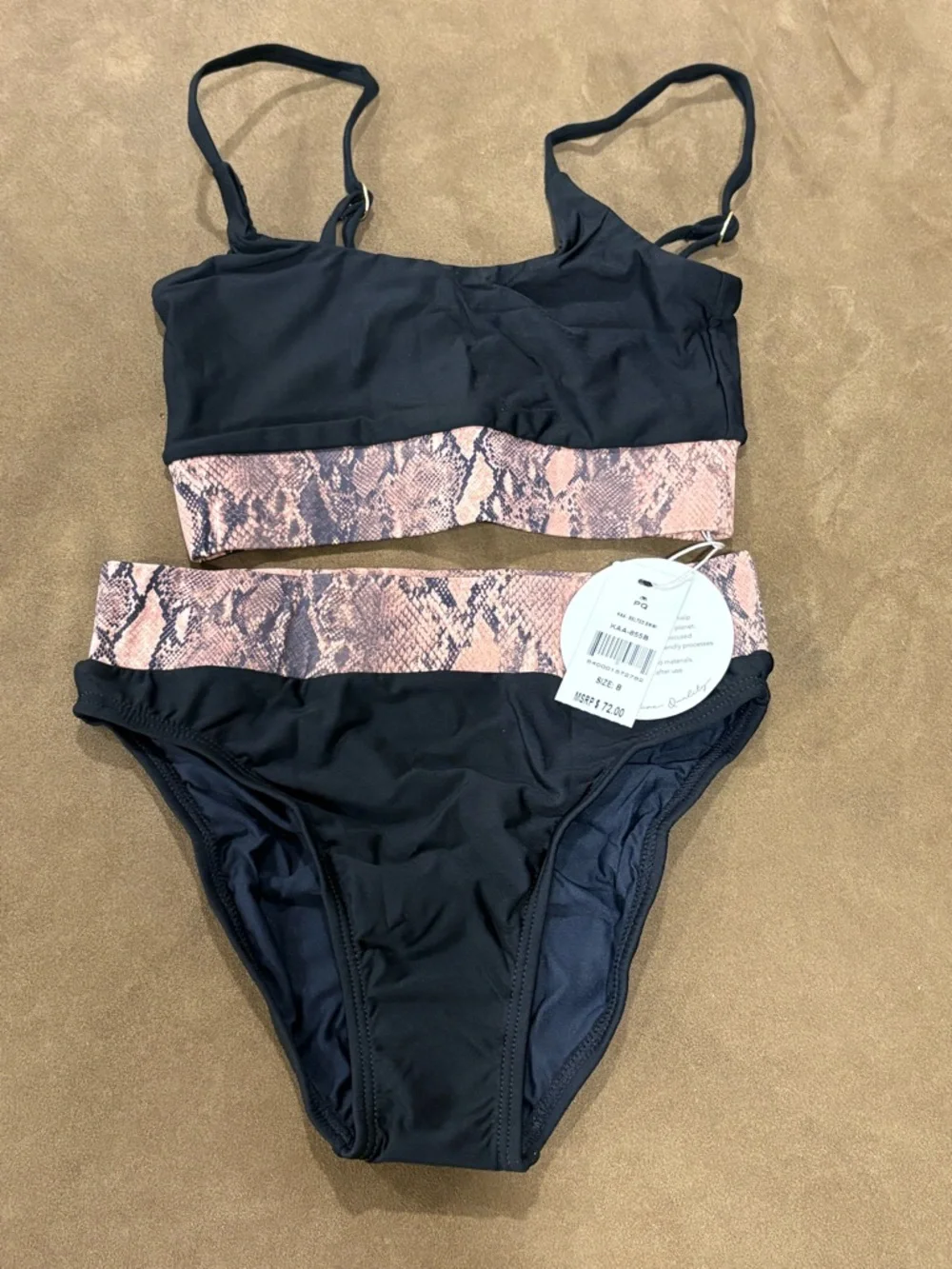 Pilyq Black Bikini with Pink Snake-Print Trim